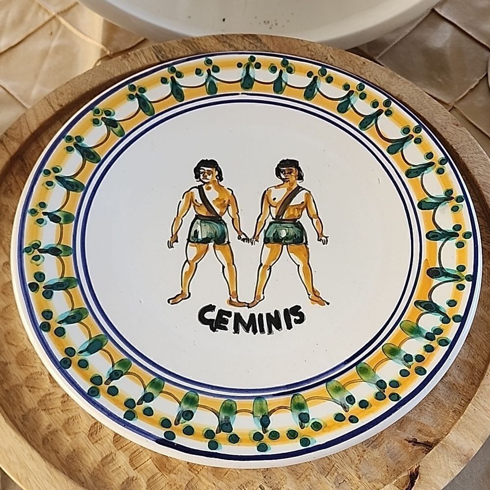 Vintage Hand Painted 10" Gemini Zodiac  Hanging Plate